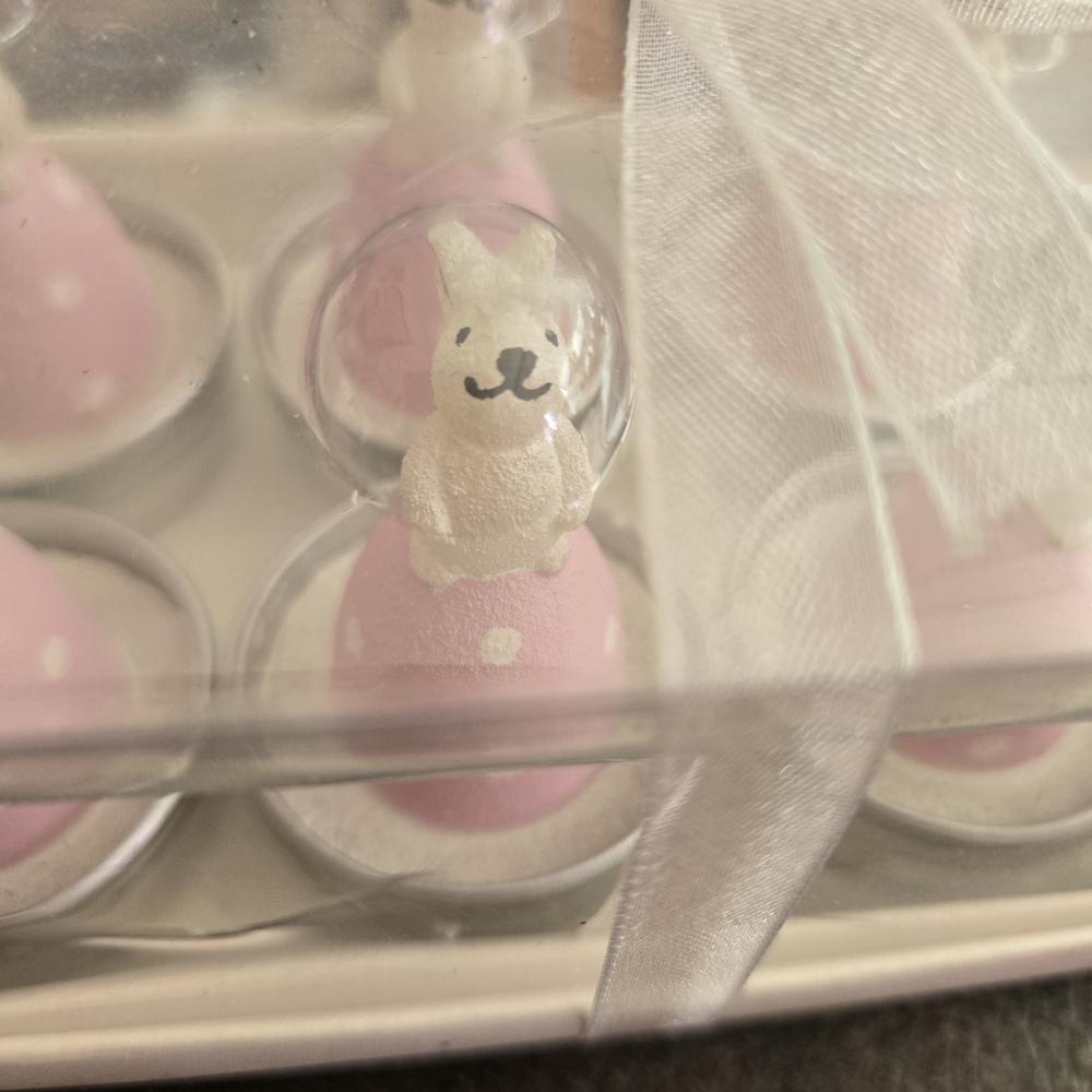 Pink and White Bunny Figurine Set